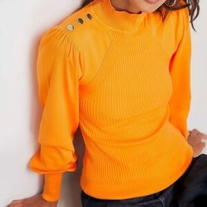 ASOS river island shoulder trim puff sleeve ribbed sweater in orange​​​​​